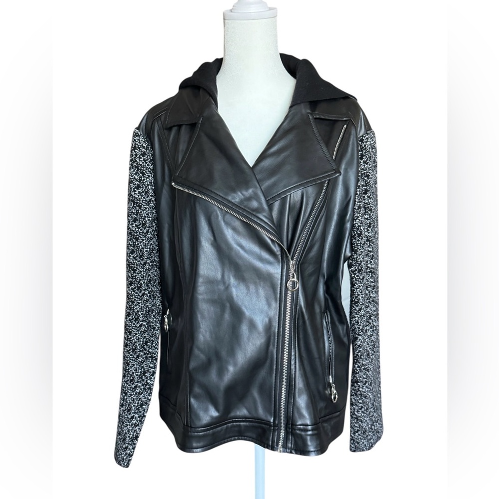 Joie Black Leather Jacket with Gray Sleeves